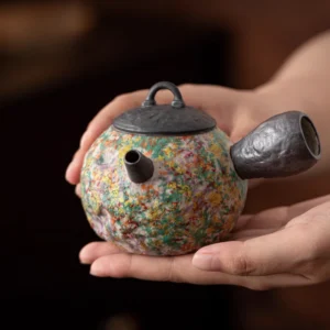 Rock Texture Side Handle Ceramic Teapot Personal Gongfu Tea Set for Solo Drinking Chinese Style Handmade Yixing Office Home Use