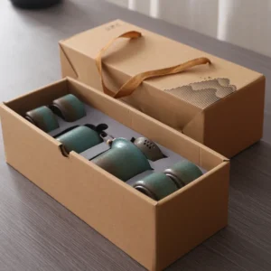 Kiln-Transformed Spring Green Rough Pottery Tea Set 1 Pot 4 Cups for Chinese Tea Ceremony Zen Home Office Decor Gift