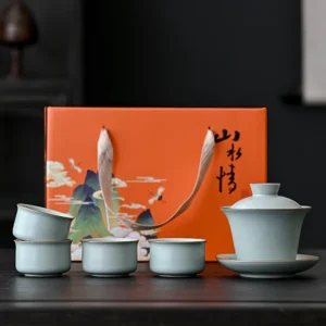 Luxury Ru Kiln Chinese Gongfu Tea Set Ceramic Teapot with Cups Gift Box Home Office Tea Ceremony