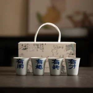 Handmade Celadon Teacup 4 Pcs Elegant Chinese Porcelain Tea Cups Vintage Gift