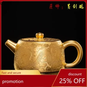 Handmade Health Teapot Yixing Fully Handmade Gilded Gold Tea Well Fence Teapot Handheld Tea Utensils for Home Use