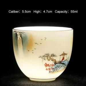 50ml white porcelain teacup, teahouse owner's cup, Chinese vintage ceramic, wine cup, landscape painting scholar's tea set