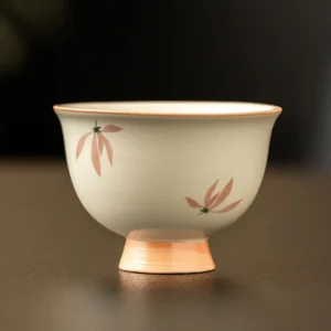 Mellow Yellow Glaze Ceramic Tea Cup with Orchid Design High Foot Personal Master Cup for Chinese Gongfu Tea Gift